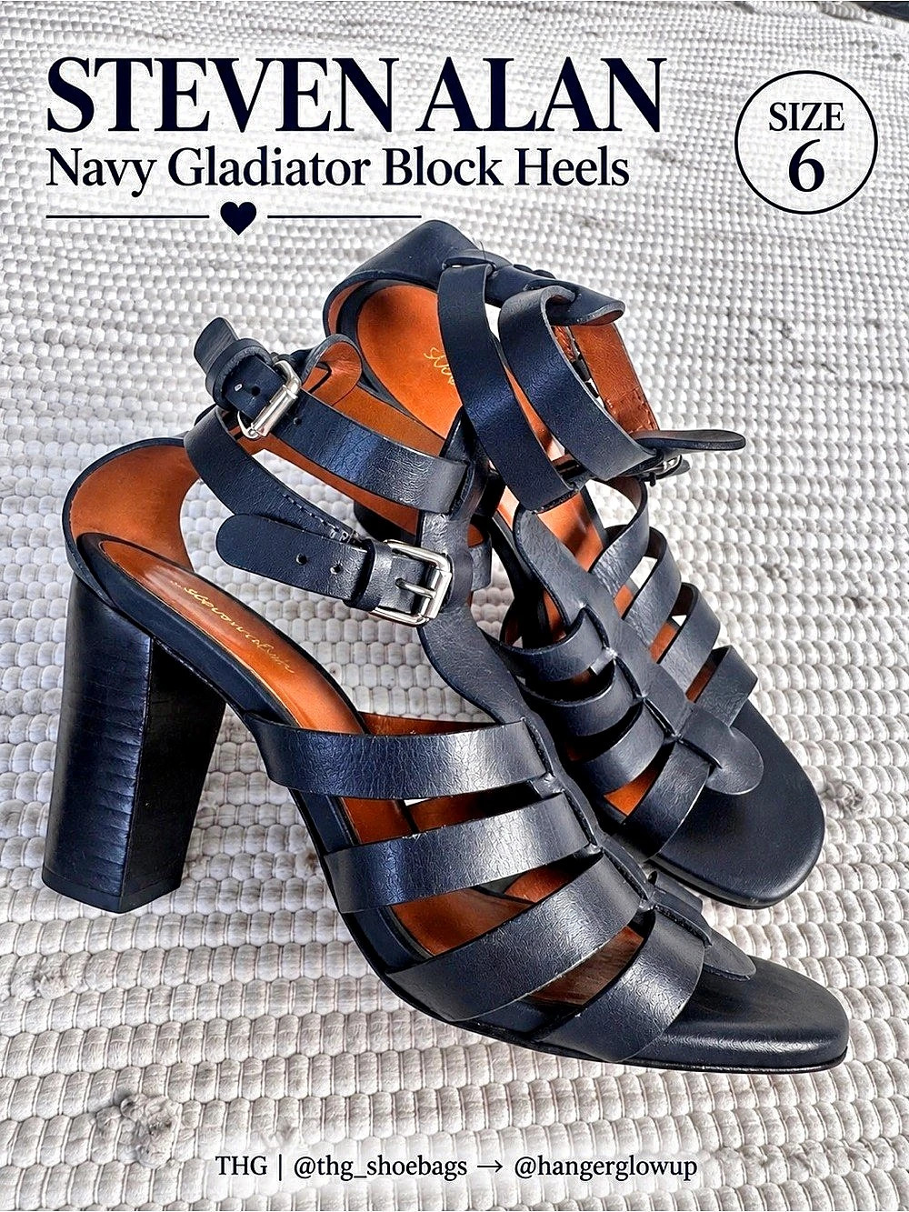 Steven Alan Navy Leather Caged Gladiator Block Heel Sandals 6B